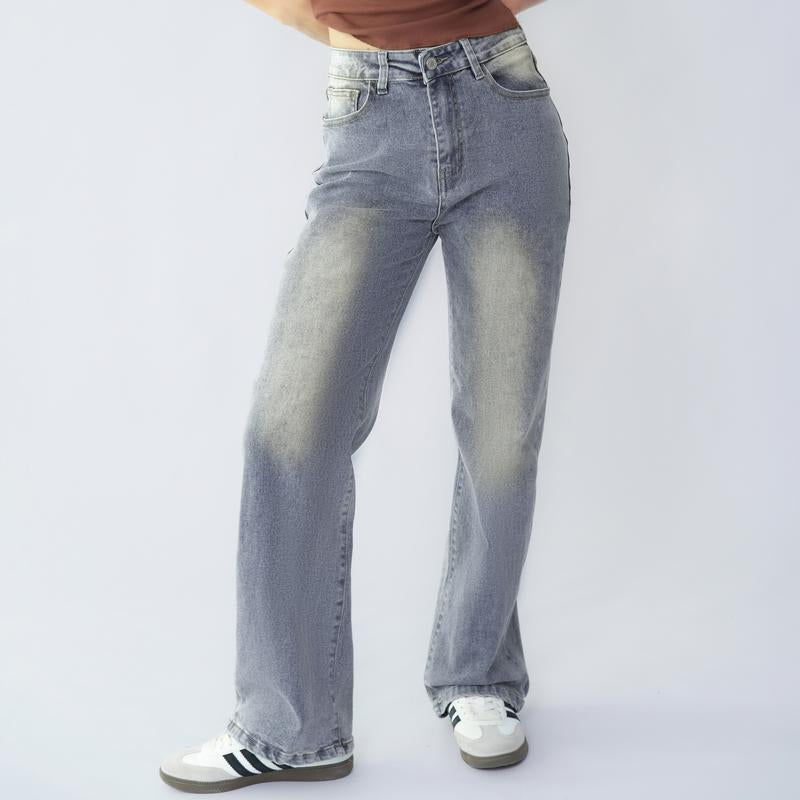 Trendy Minimalist High Waist Denim Stretch Wide Leg Jeans