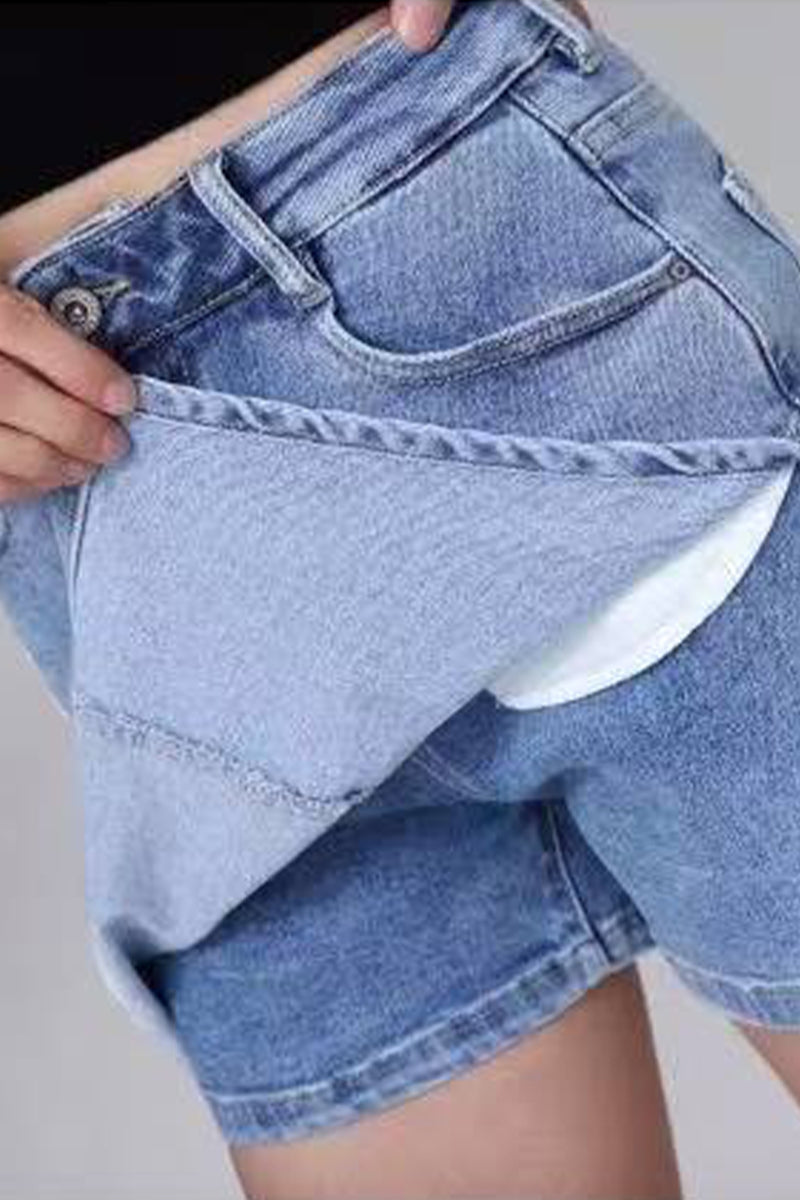 High Waist Denim Skirt Pants A-Line Multi-Pocket Layered