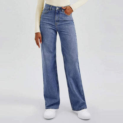 Trendy Minimalist High Waist Denim Stretch Wide Leg Jeans