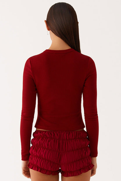 Versatile Solid Color Knit Button-Up Slim Top