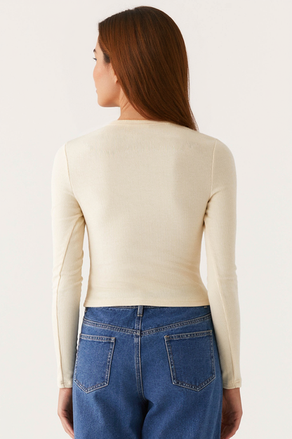 Versatile Solid Color Knit Button-Up Slim Top