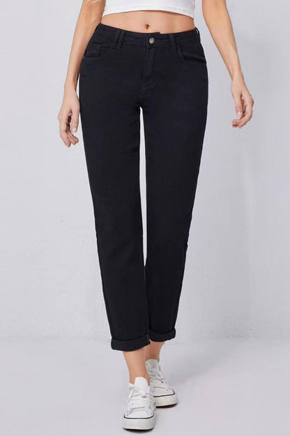 Casual Mid Rise Solid Slim Fit Jeans