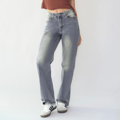 Trendy Minimalist High Waist Denim Stretch Wide Leg Jeans