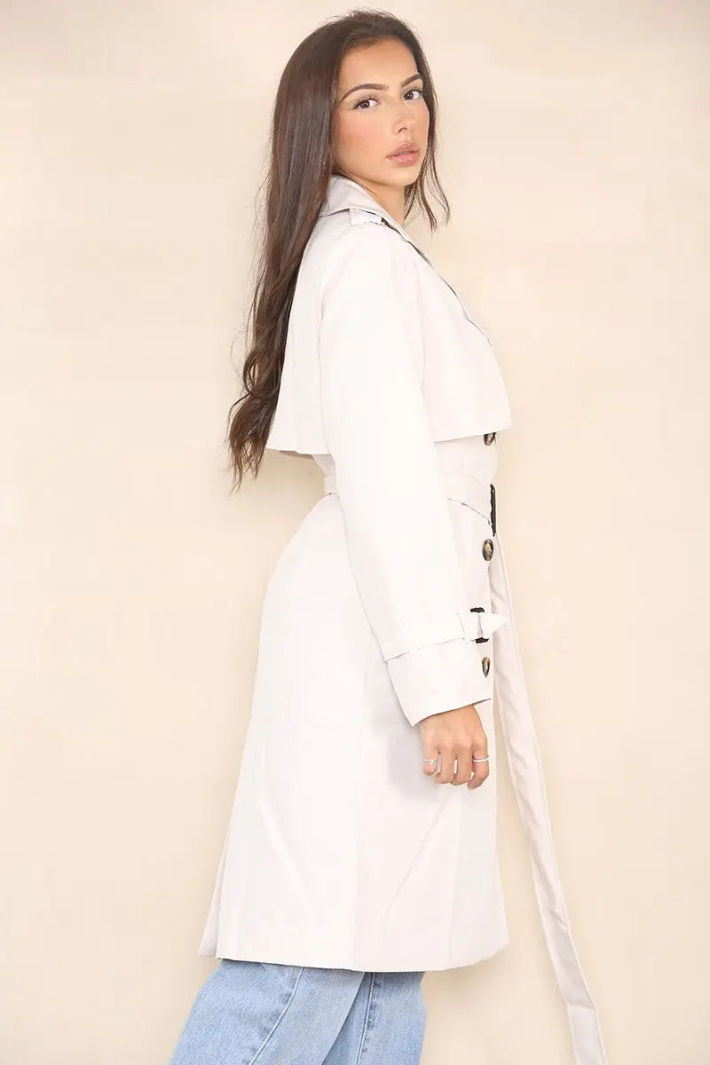 Classy Notch Lapel Double Breasted Belt Decor Trench Coat
