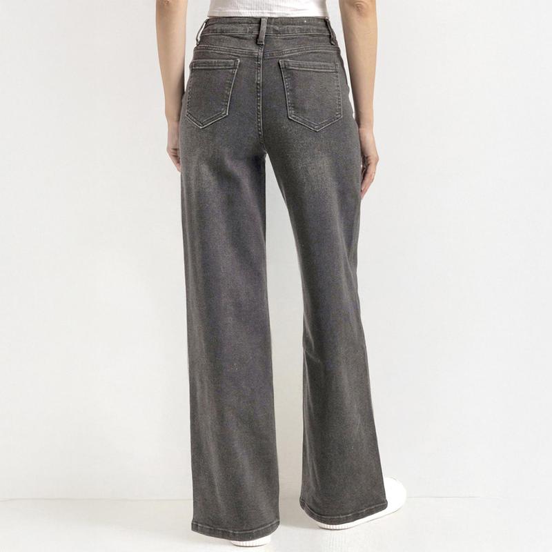 Trendy Minimalist High Waist Denim Stretch Wide Leg Jeans